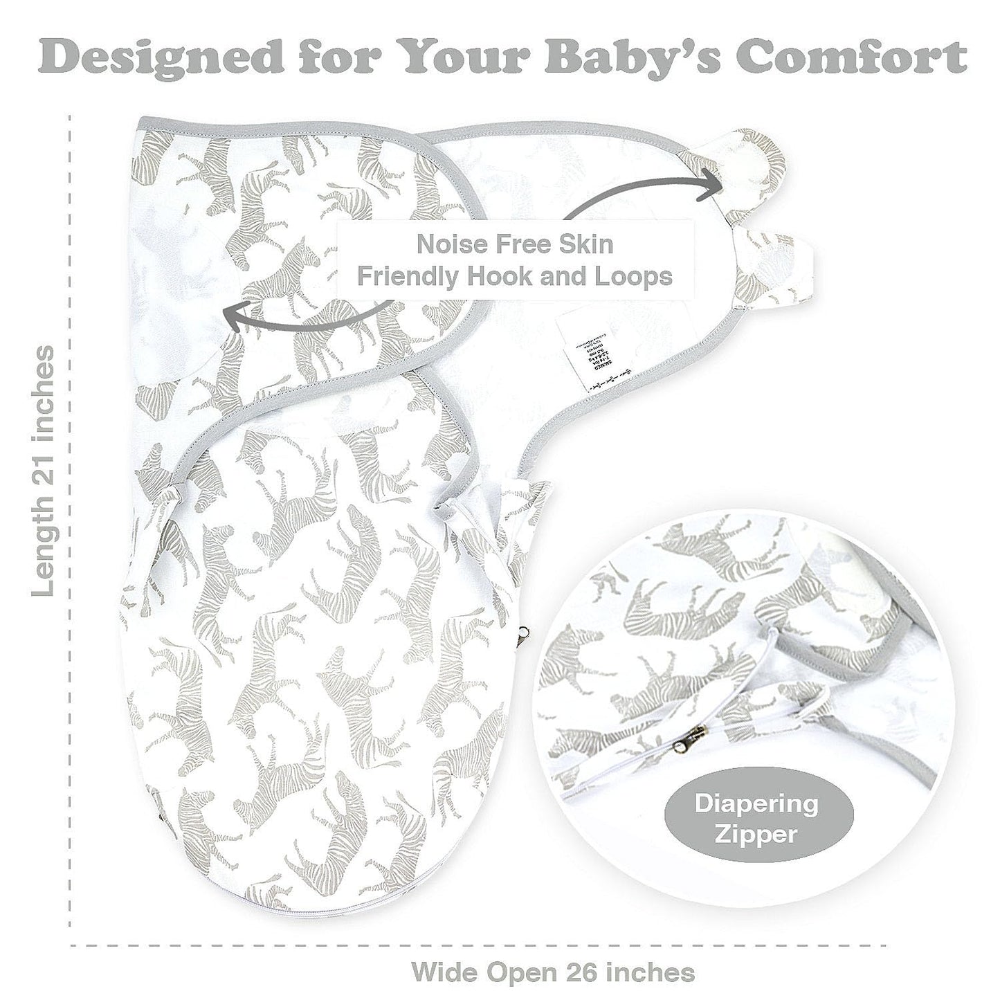 Swaddle Sleep Sack with Zipper - Swaddles for Newborns - 3 Pack Organic Baby Swaddles for 0-3 Months - Infant Sleeping Swaddle Sack – Adjustable Swaddle Blanket Wrap Boy Girl, Grey Zebras