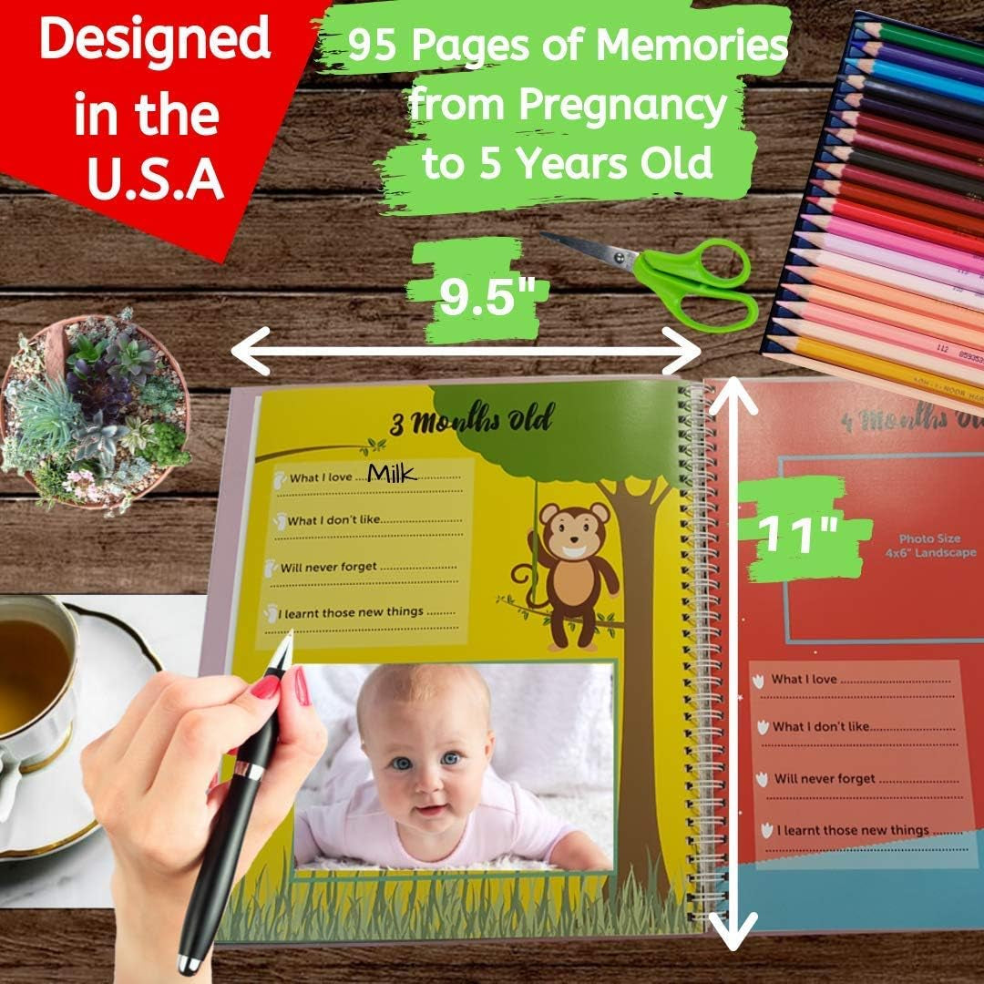 Keepsake Memory Book for Baby Boy or Girl Timeless First 5 Year Baby Book a Milestone Book to Record Every Event from Birth to Age 5 Gender Neutral Journal Scrapbook Photo Album Stickers Baby Ink Pad