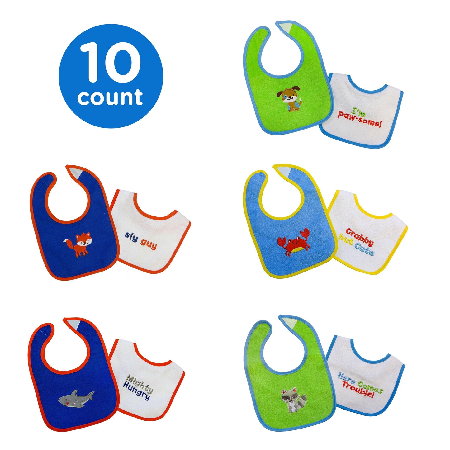 Cotton and Polyester Baby Bib - 10Pk Boys.