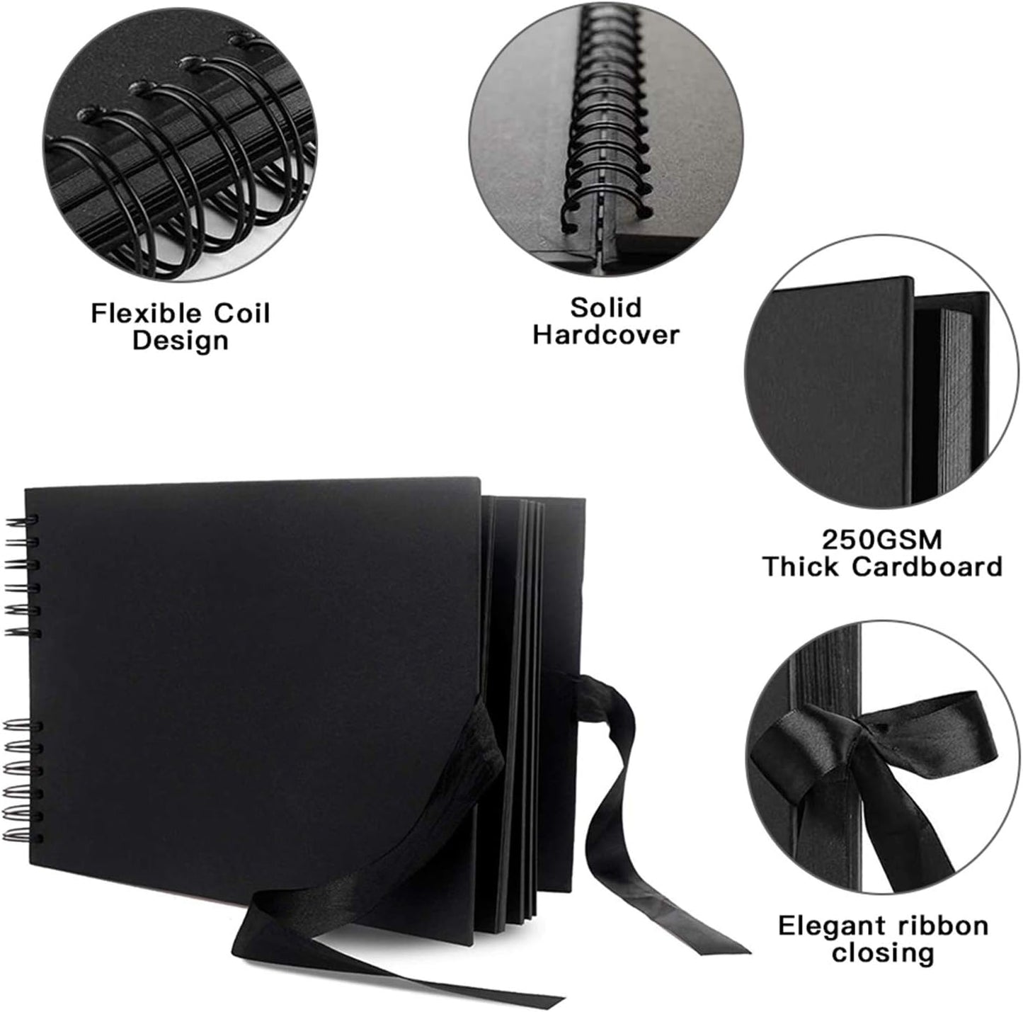 11.5 X 8.5 Inch Scrapbook Photo Album,Wedding Guest Book Anniversary Memory Scrapbooking,Wedding Photo Album with DIY Accessories Kit for Craft Paper Diy,Xmas Gift,80 Pages (40 Sheets),Black