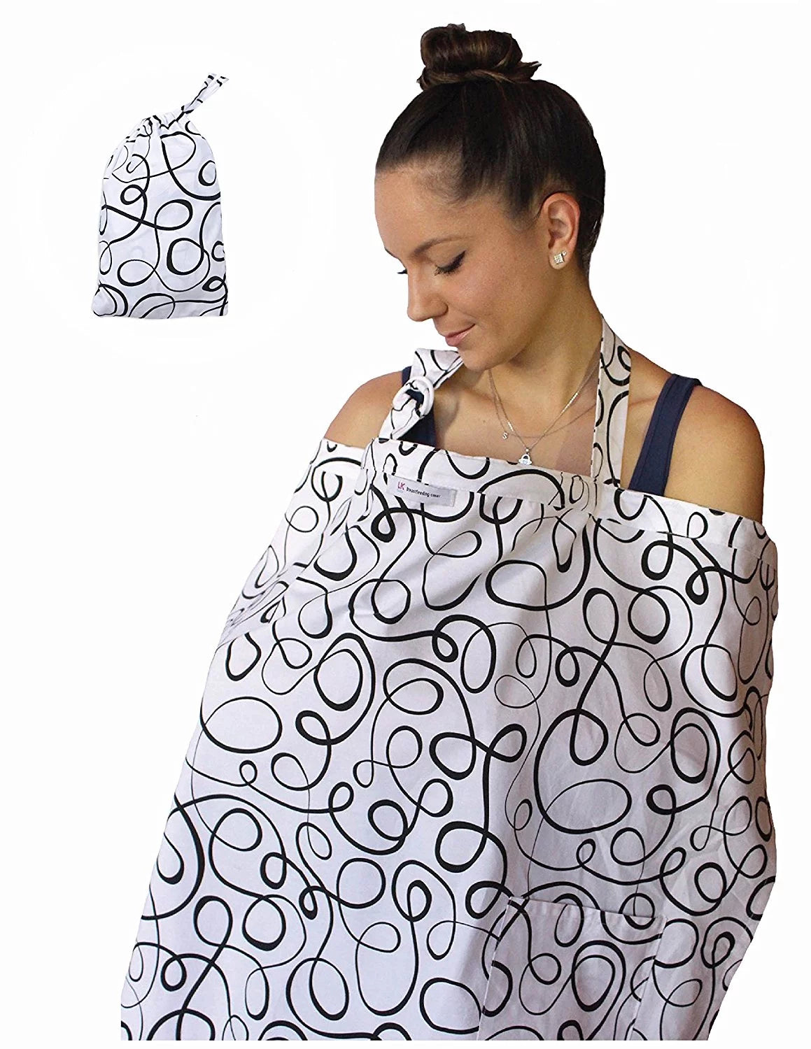 Breastfeeding Nursing Cover Apron Privacy Cover Pumping Supplies for New Moms with Matching Travel Pouch Multi Use Lightweight Soft Cotton - Great Baby Shower Gift in Gray