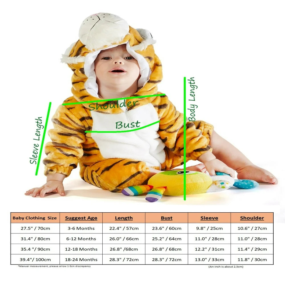 Boy and Girl Infant Bengal Tiger Hooded Romper 6-12 months