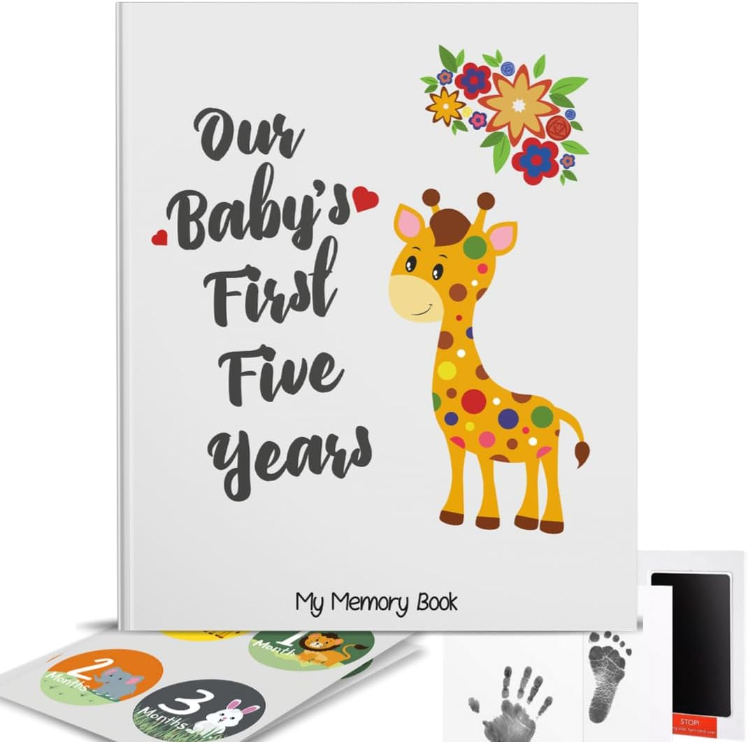 Keepsake Memory Book for Baby Boy or Girl Timeless First 5 Year Baby Book a Milestone Book to Record Every Event from Birth to Age 5 Gender Neutral Journal Scrapbook Photo Album Stickers Baby Ink Pad
