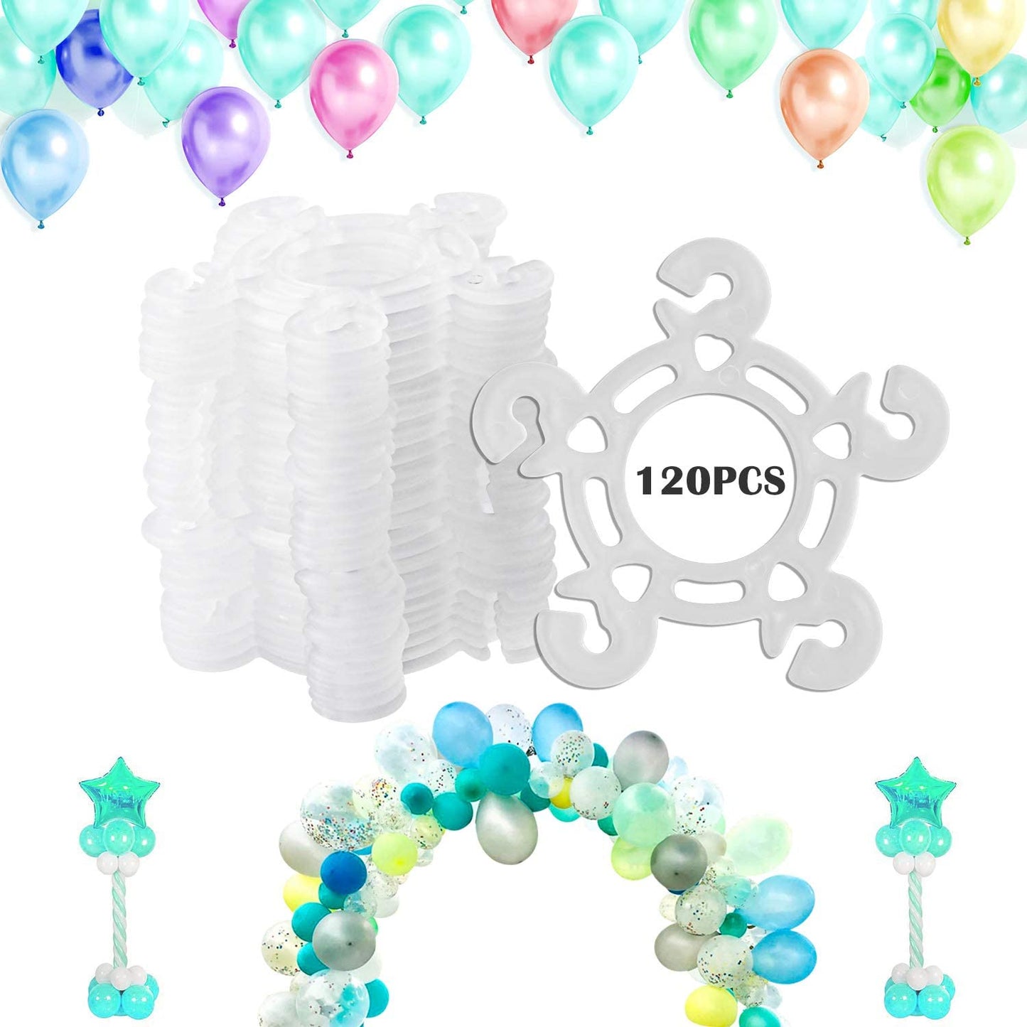Balloon Clips(120 Pcs), Balloon Connectors for Decor Balloon Arch, Balloon Column Stand and Balloon Flowers