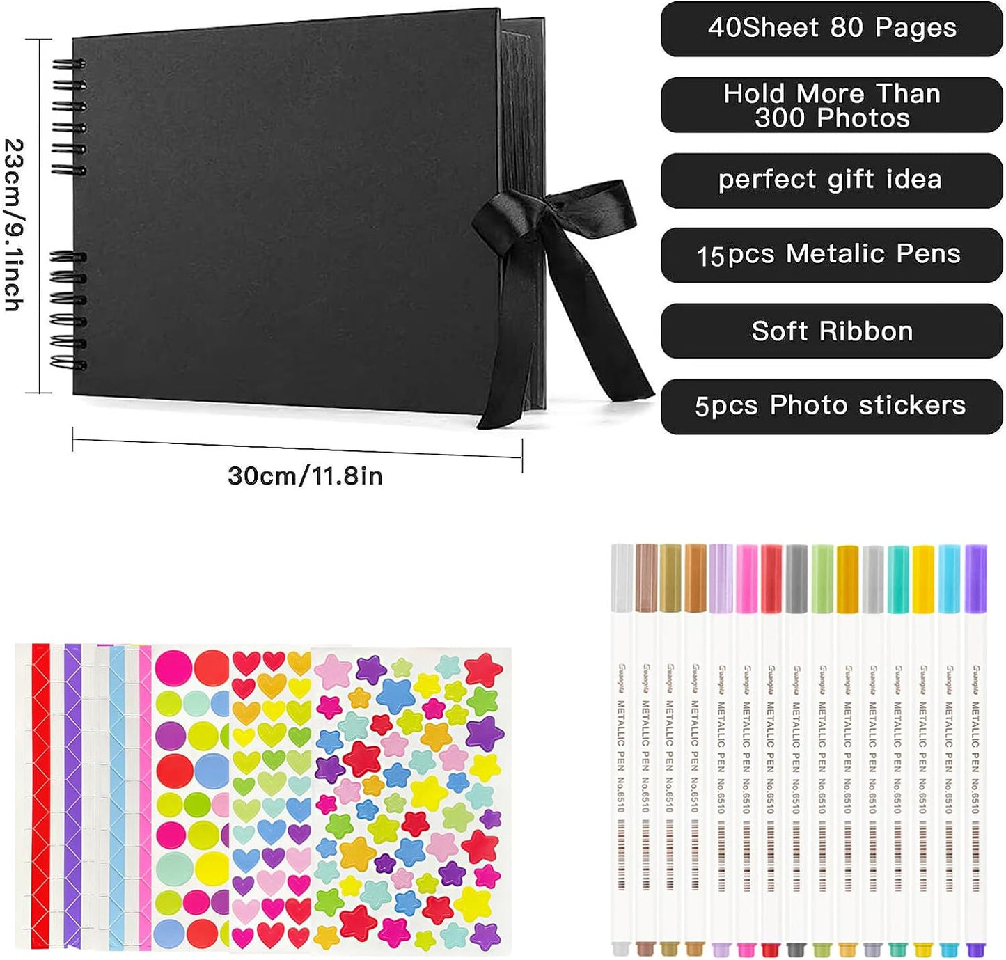 11.5 X 8.5 Inch Scrapbook Photo Album,Wedding Guest Book Anniversary Memory Scrapbooking,Wedding Photo Album with DIY Accessories Kit for Craft Paper Diy,Xmas Gift,80 Pages (40 Sheets),Black