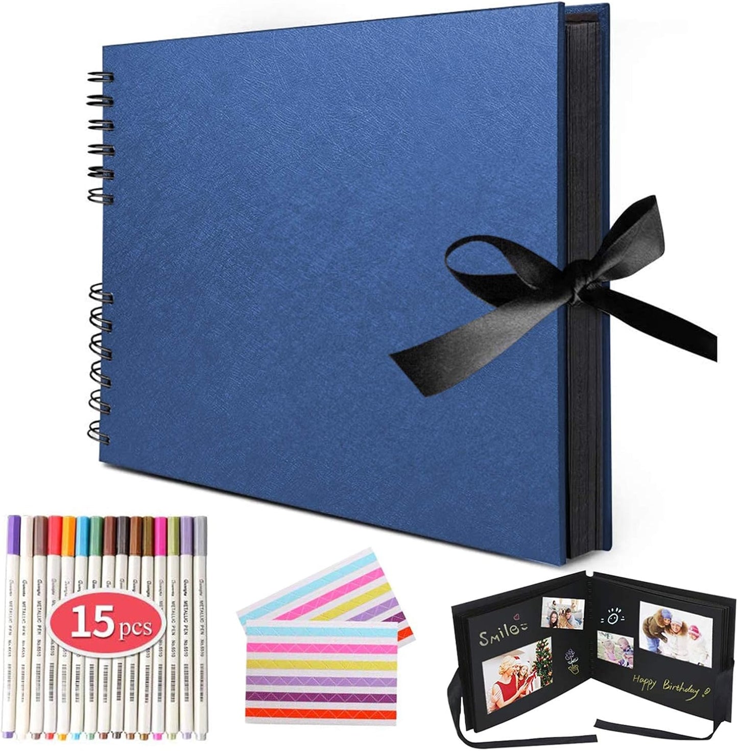 11.5 X 8.5 Inch Scrapbook Photo Album,Wedding Guest Book Anniversary Memory Scrapbooking,Wedding Photo Album with DIY Accessories Kit for Craft Paper Diy,Xmas Gift,80 Pages (40 Sheets),Black
