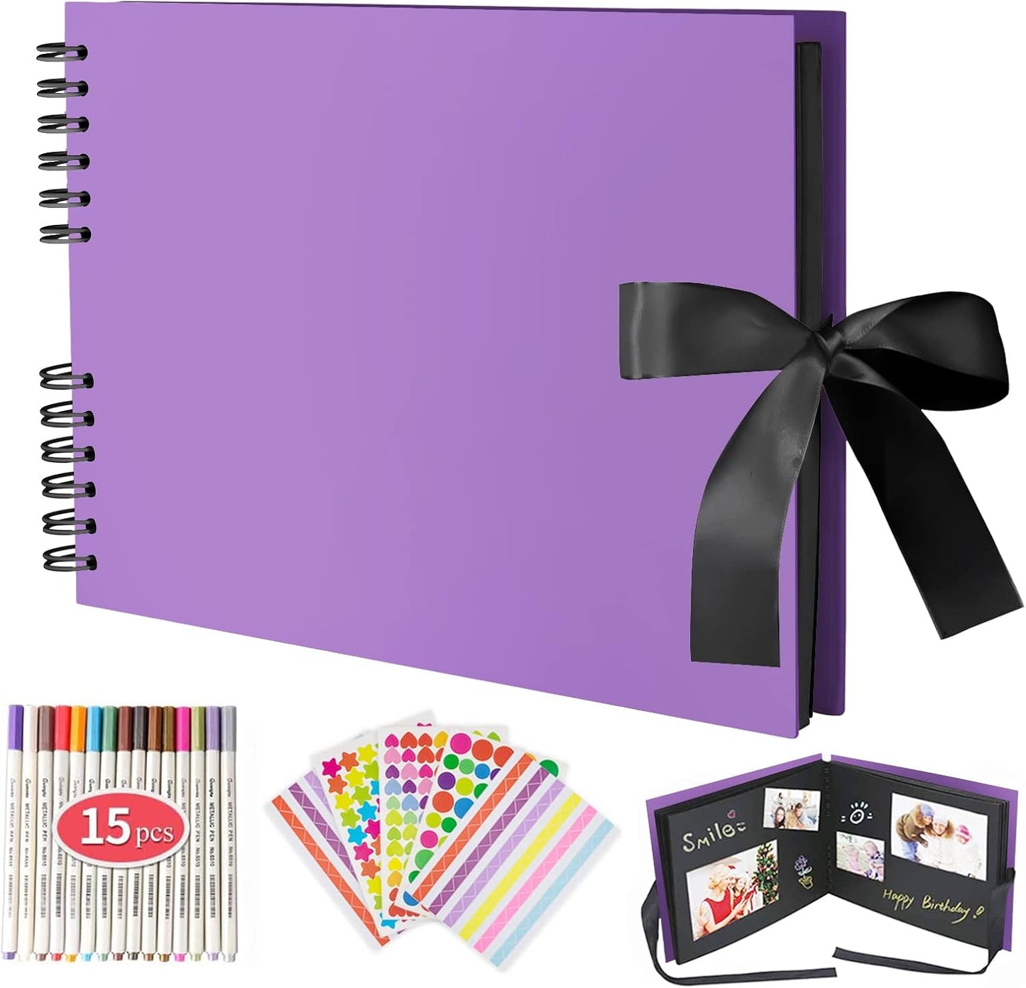 11.5 X 8.5 Inch Scrapbook Photo Album,Wedding Guest Book Anniversary Memory Scrapbooking,Wedding Photo Album with DIY Accessories Kit for Craft Paper Diy,Xmas Gift,80 Pages (40 Sheets),Black