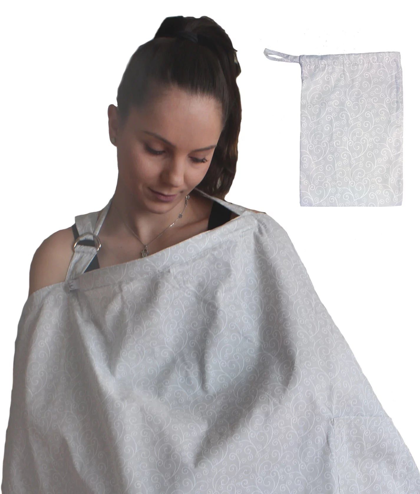 Breastfeeding Nursing Cover Apron Privacy Cover Pumping Supplies for New Moms with Matching Travel Pouch Multi Use Lightweight Soft Cotton - Great Baby Shower Gift in Gray