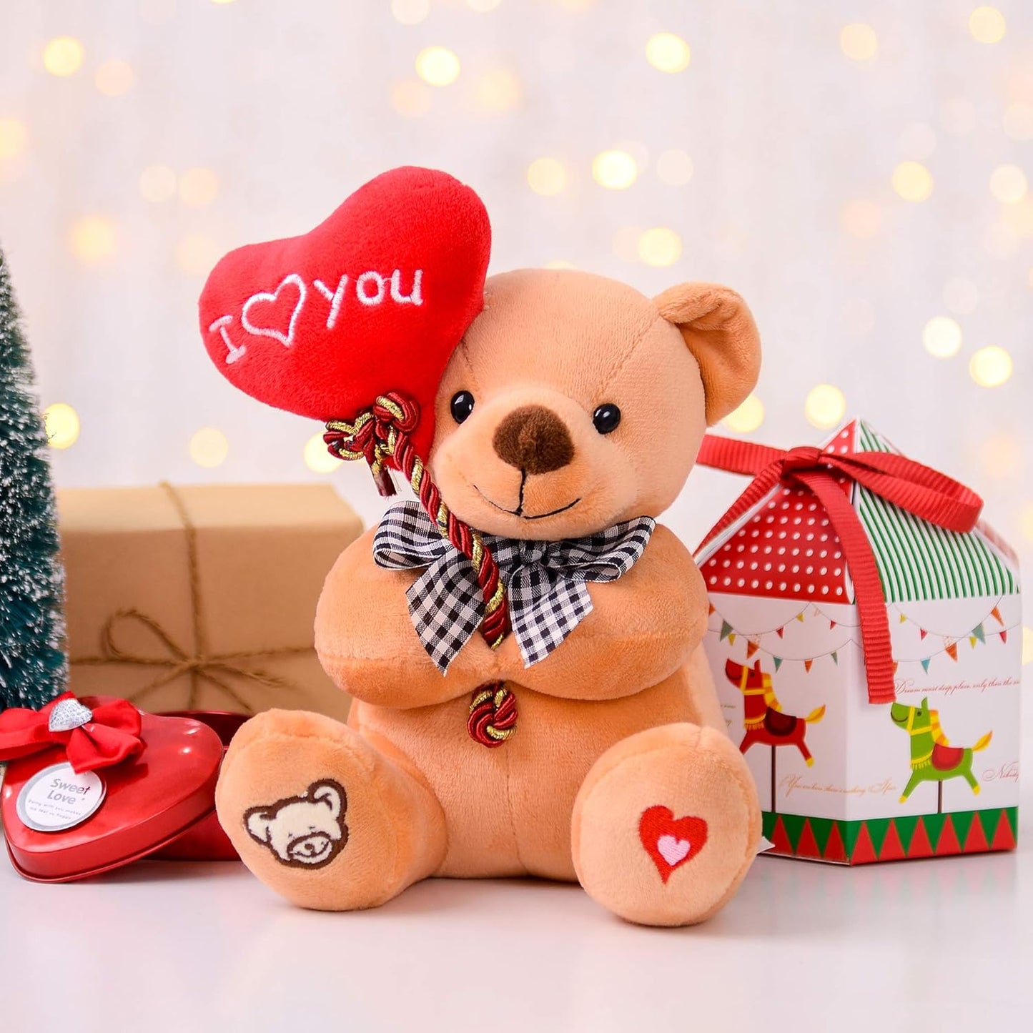 for Mom I Love You Stuffed Teddy Bear Gifts for Mom Holding Heart Bear Plush Toy 6 Inches