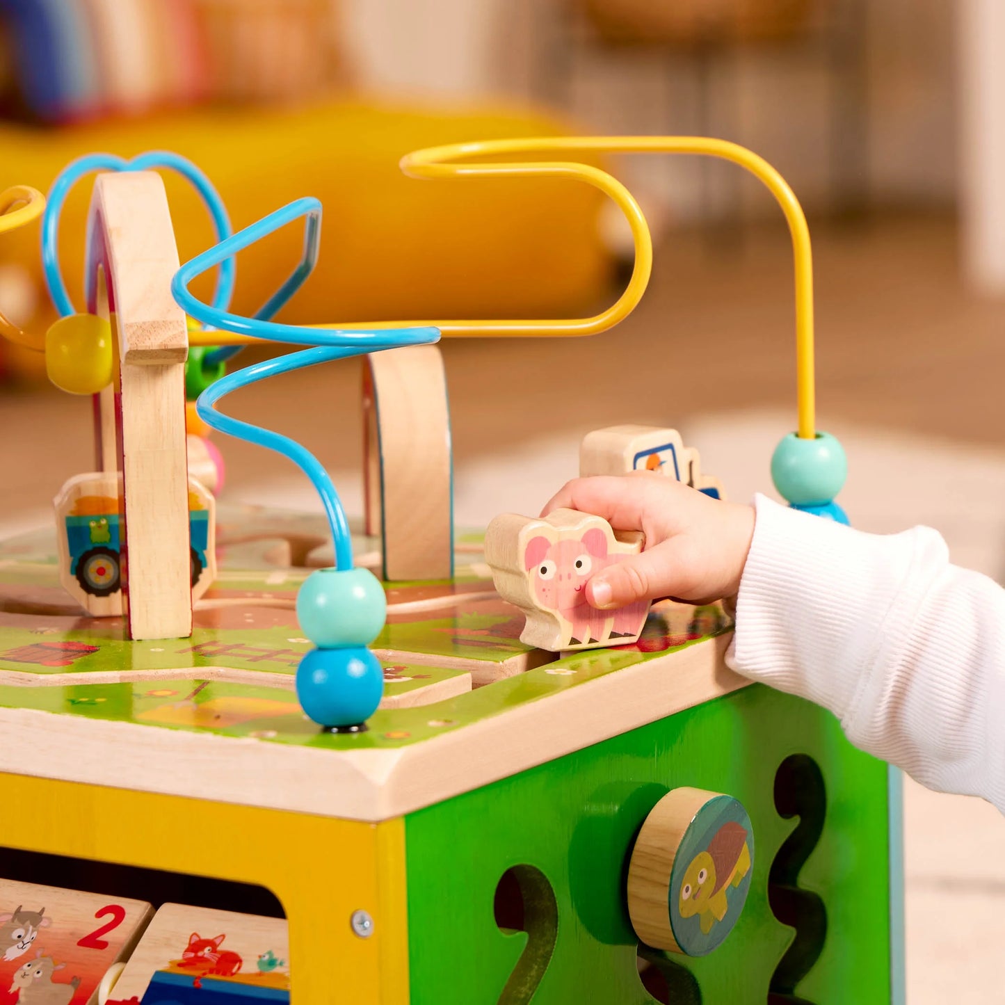 Barnyard Activity Cube with 5 Multicolor Sides and Bead Maze Wooden, Baby and Toddler Toys