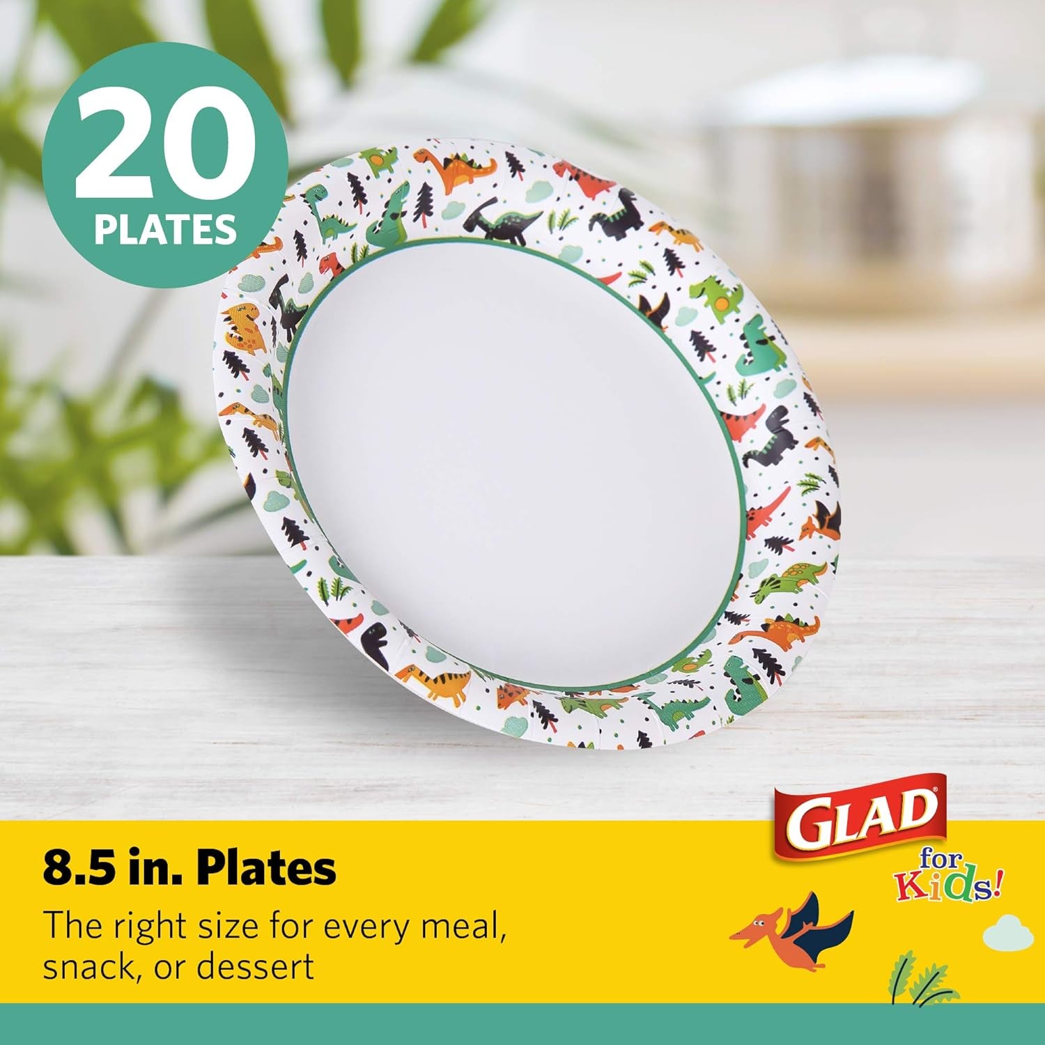 for Kids Dinosaur-Themed Heavy Duty Disposable Paper Plates - Soak Proof, Microwavable, 8.5" round Plates, Perfect for Birthday Parties and Dinosaurs Lovers - Pack of 20 Party Plates