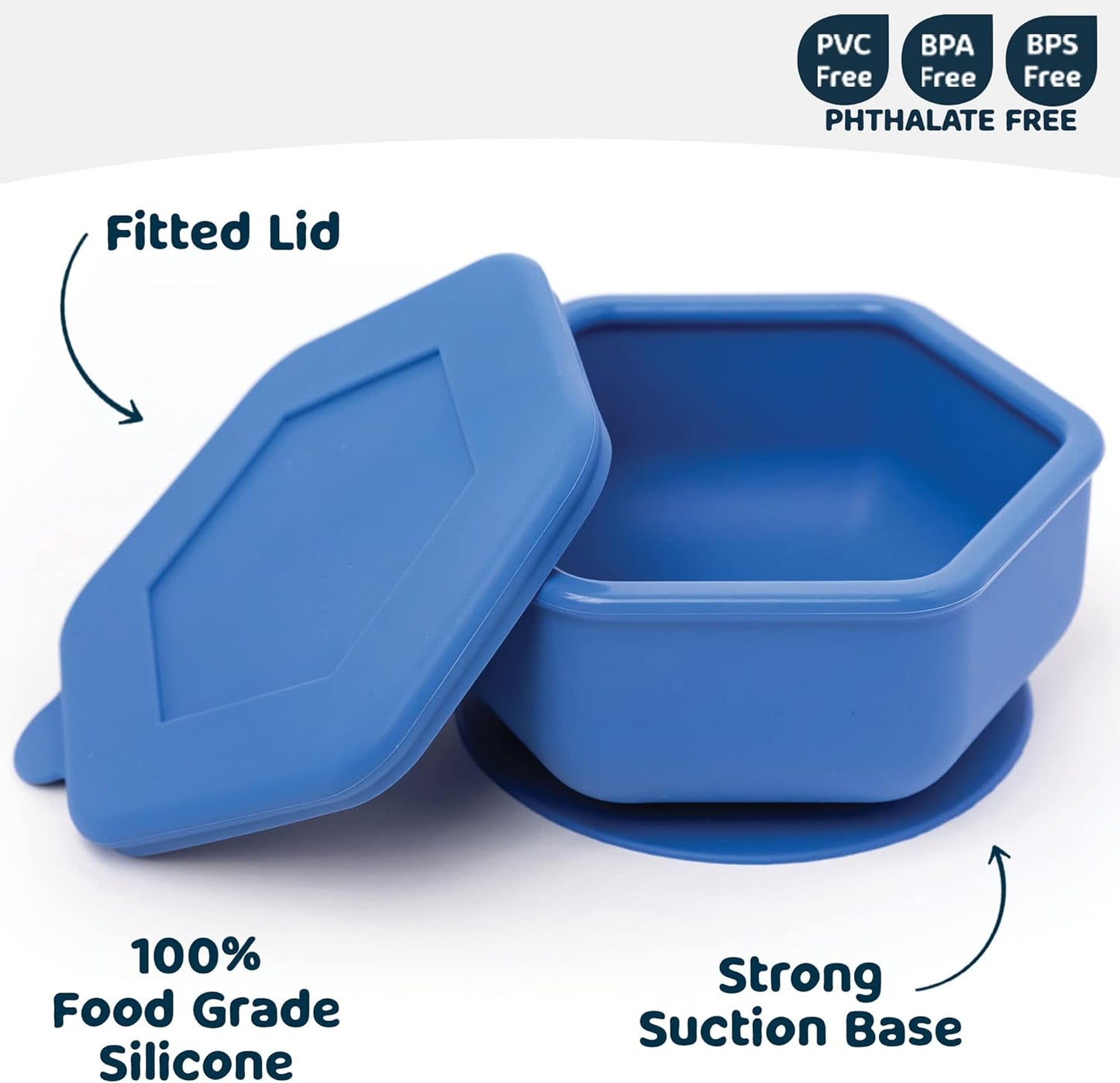 Silicone Suction Bowl with Lid for Baby and Toddler - 100% Silicone - BPA Free - Microwave Safe - Suction Bowls for Baby, Snack Containers for Toddlers (Indigo)