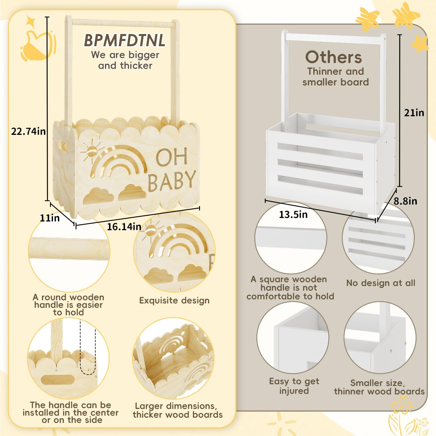 Wooden Baby Shower Crate Closet, Wooden Baby Shower Crate Closet, Boys and Girls for Baby Shower Wooden Basket Gifts, Welcome Baby Gifts, Suitable for Pregnancy Glfts for New Parent