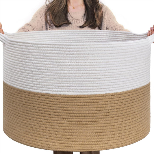 Xxxlarge Jute Rope Basket 21.7" X 21.7" X 13.8" Woven Baby Laundry Basket for Blankets Toys Storage Basket with Handle Comforter Cushions Storage Bins Thread Laundry Hamper