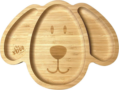 Toddler Plates, Bamboo Baby Suction Plates, Bamboo Suction Plates for Toddlers, Stay Put Feeding Plates, Wooden Divided Plate, Baby Dishes, Kids Plates, BPA Free | Max_Blue