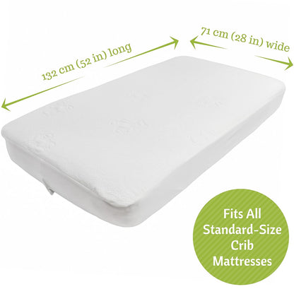 Crib Mattress Protector - 52” X 28” Noiseless Waterproof Pad Cover - Absorbent Soft Jacquard Bamboo Rayon Fitted Sheet for Infant & Toddler Potty Training