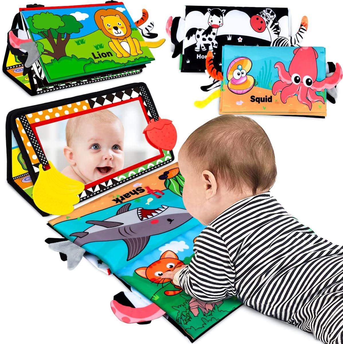 Tummy Time Toy Baby Mirror Infant Toys with Cloth Book.