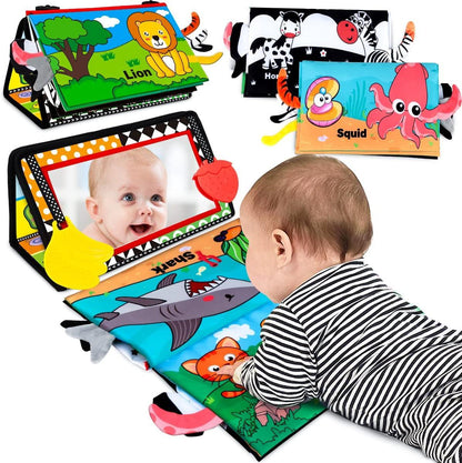 Tummy Time Toy Baby Mirror Infant Toys with Cloth Book.