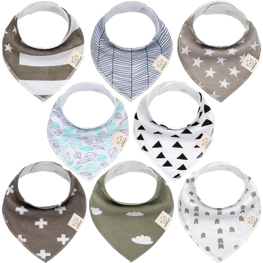 8-Pack Organic Baby Bandana Drool Bibs - Stylish Unisex Bandana Bibs, Super Absorbent Bandana Drool Bibs, Gentle Teething Bibs for Infants, Organic Cotton Baby Bib(Grayscape)