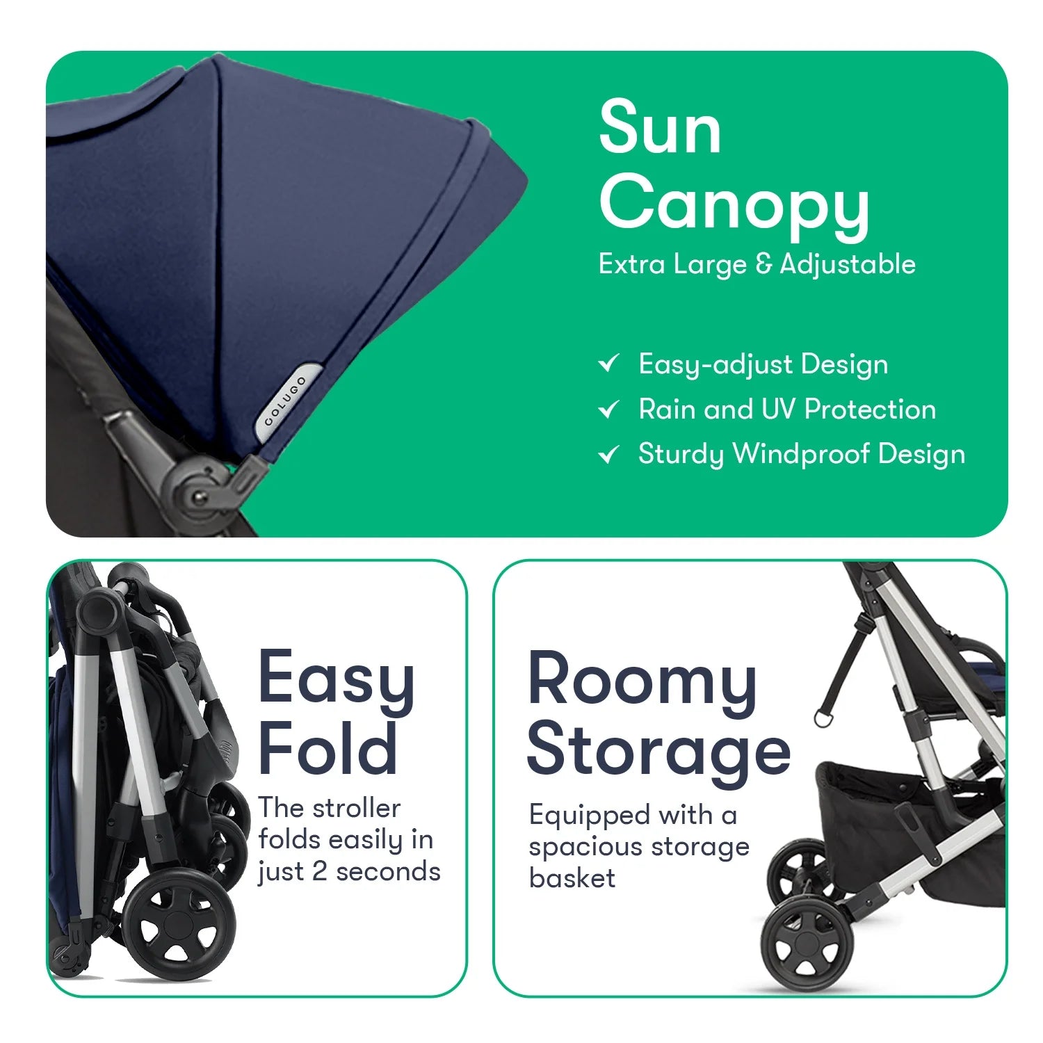 Compact Stroller - One Hand Fold Lightweight Stroller, Travel Stroller with Rain Cover, Backpack and Cup Holder, Navy