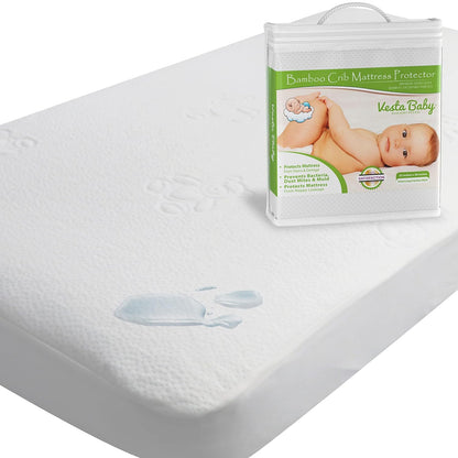 Crib Mattress Protector - 52” X 28” Noiseless Waterproof Pad Cover - Absorbent Soft Jacquard Bamboo Rayon Fitted Sheet for Infant & Toddler Potty Training