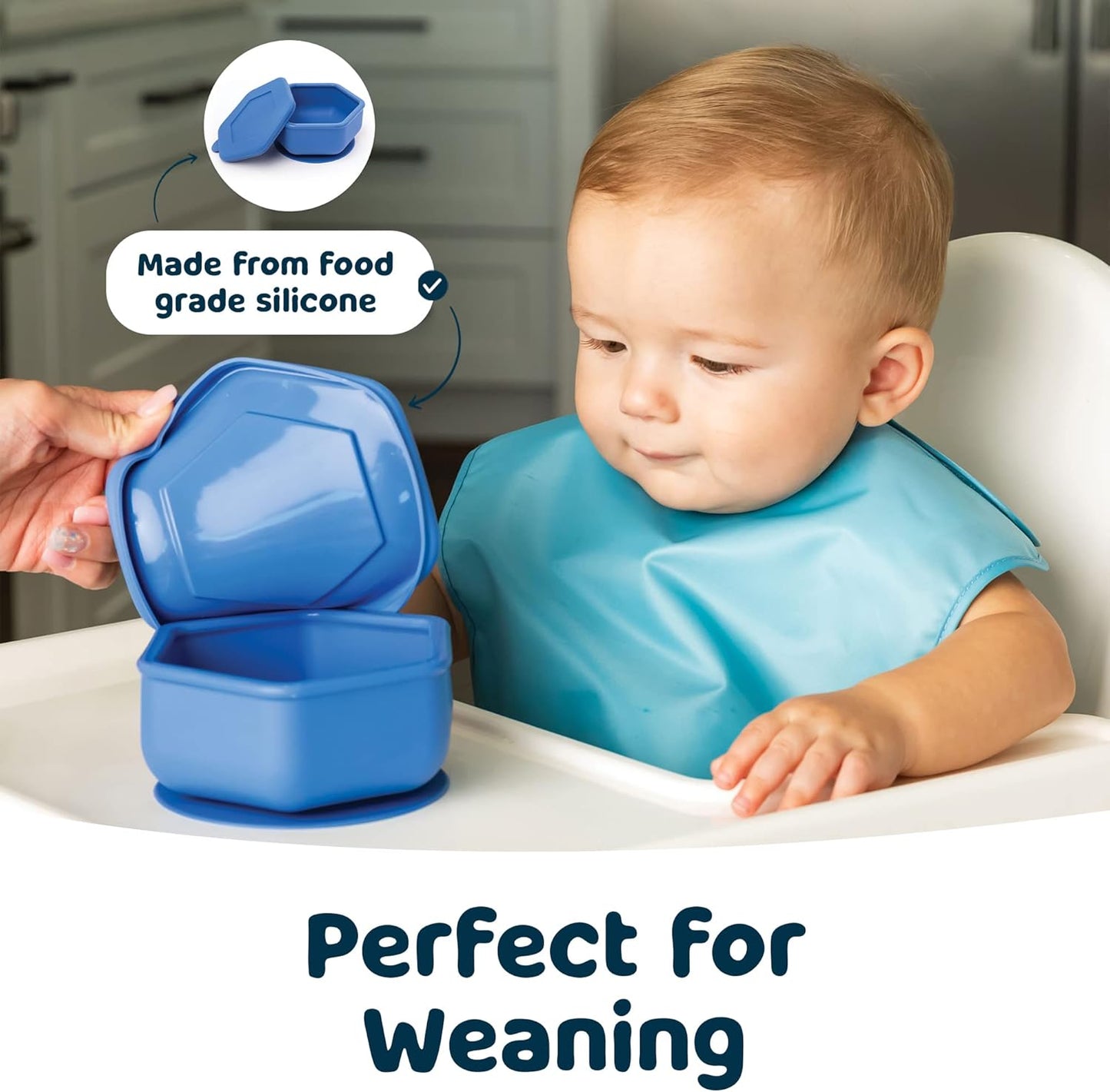 Silicone Suction Bowl with Lid for Baby and Toddler - 100% Silicone - BPA Free - Microwave Safe - Suction Bowls for Baby, Snack Containers for Toddlers (Indigo)