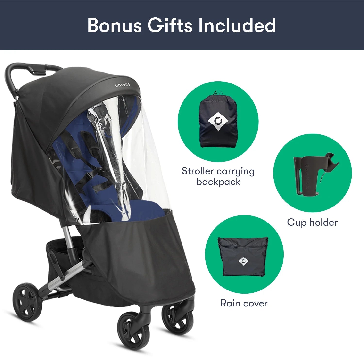 Compact Stroller - One Hand Fold Lightweight Stroller, Travel Stroller with Rain Cover, Backpack and Cup Holder, Navy