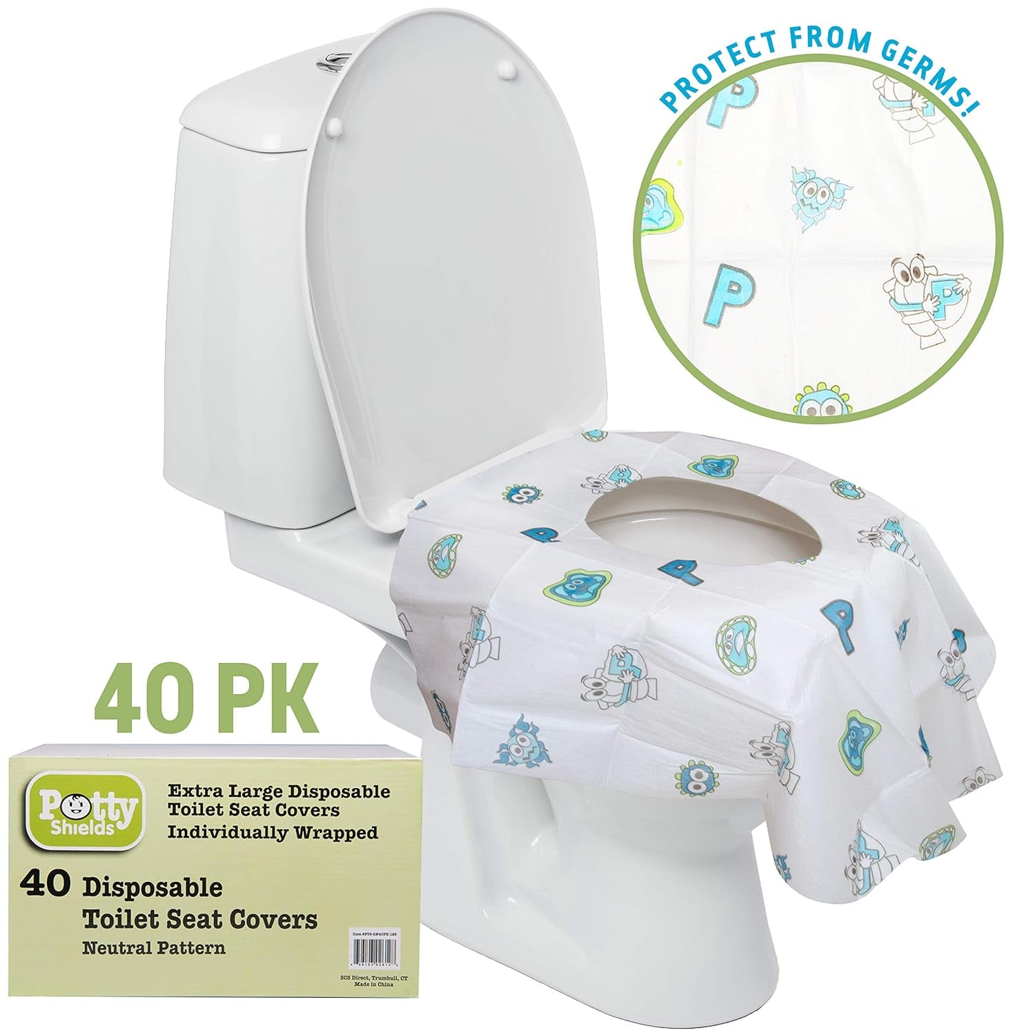 Toilet Seat Covers Disposable (40 Pack) - XL Waterproof Toilet Cover for Toddlers, Kids & Adults - Portable & Individually Wrapped for Travel, Potty Training, Vacations, Public Restrooms