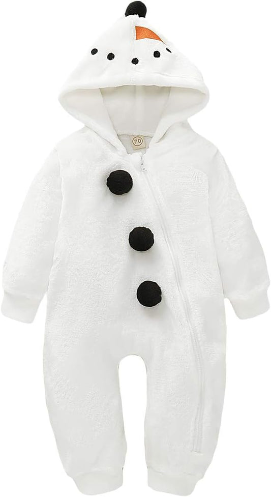 Baby Boy Girls Halloween Christmas Romper Velvet Hoodied Snowman Jumpsuit Toddler Costumes Xmas Clothes