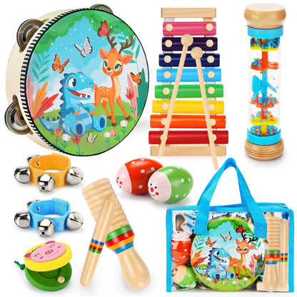 Educational Toys Tambourine Xylophone Baby Music Toys Wood Musical Instruments for Toddler 1-4