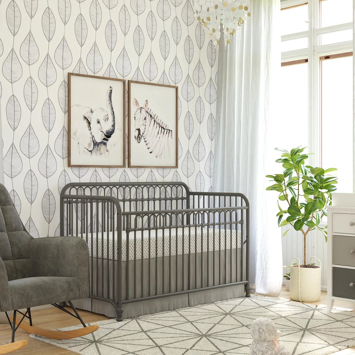 Raven 3-In-1 Metal Crib, Gray