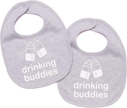 100% Cotton Drinking Buddies Twin Bibs Cute & Practical Unisex Bibs for Twins with Waterproof, Durable, for Everyday Use