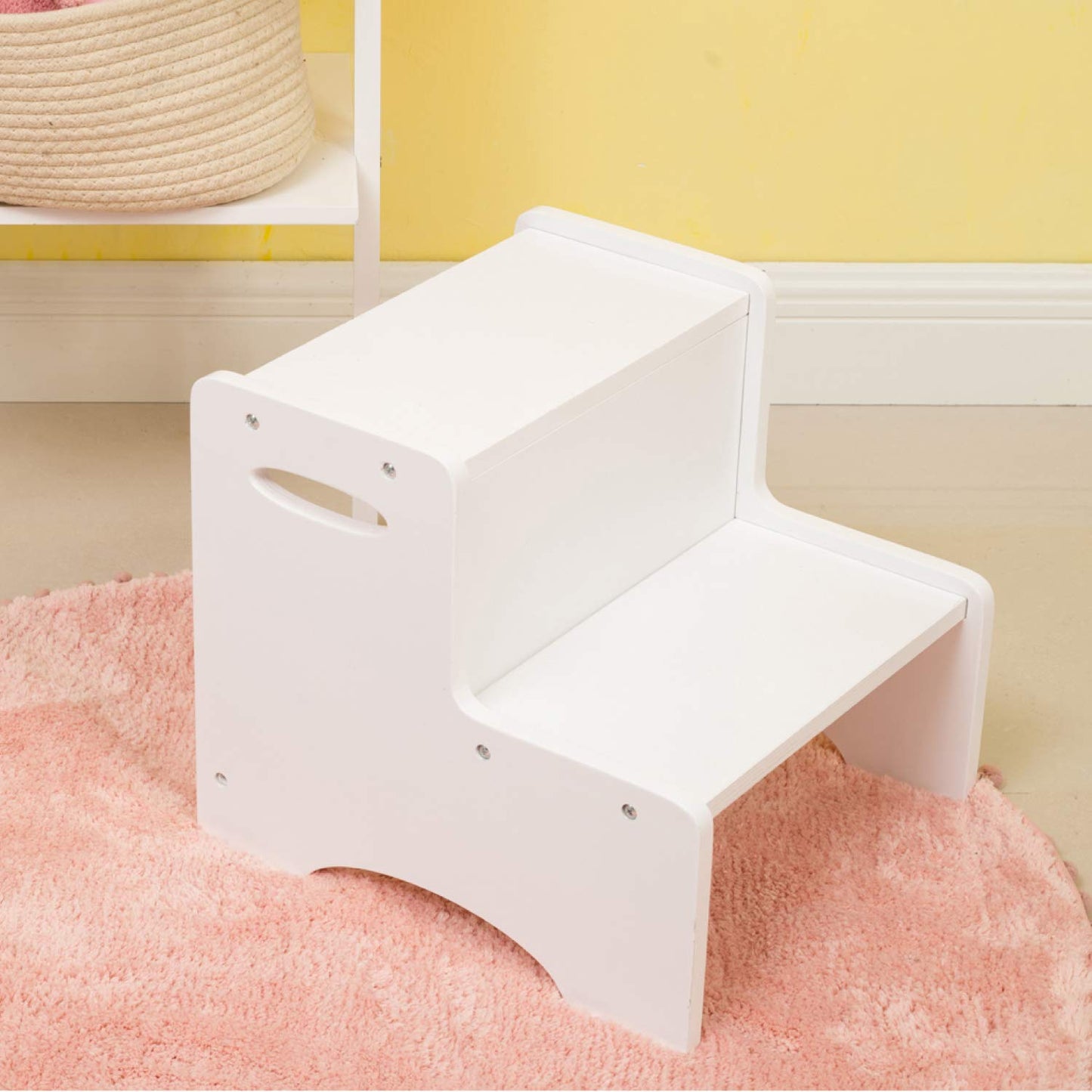 Wooden Toddler Step Stool for Kids, White Two Step Children'S Potty Stool with Handles, Bonus Non-Slip Pads for Safety, Bathroom & Kitchen, Dual Height