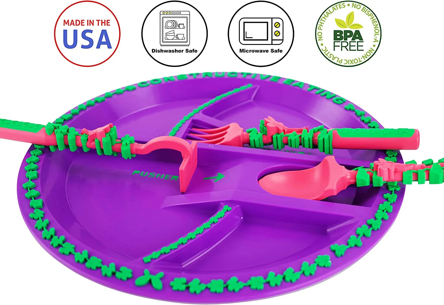 Made in USA Garden Fairy Combo Set of 3 Utensils, Plate & Placemat for Toddlers, Infants, Babies and Kids - Made with Materials Tested for Safety