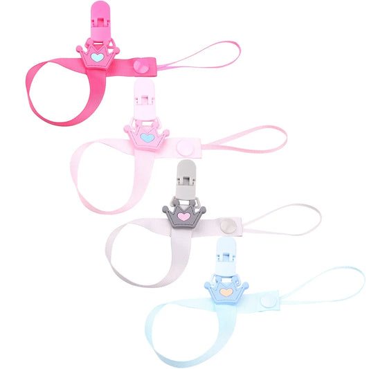 4Pcs Pacifier Clips Cute Crown Pacifier Holders Teething Ring Holders for Baby Shower Gift