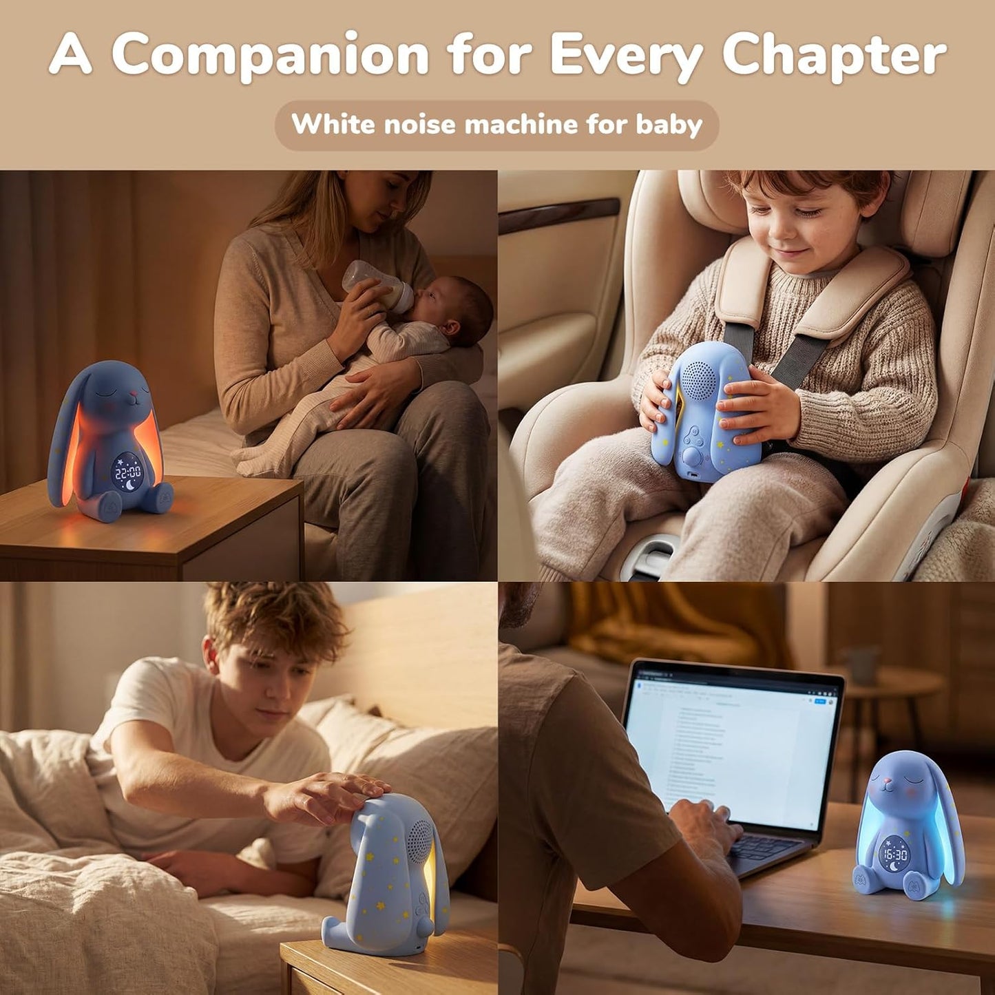 Mom'S Choice Awards丨Bunny White Noise Sound Machine Baby for Sleep- AI Cry Detection, 100 Soothing Sounds, 5-Year APP Access Included, Easter Gifts for Baby, Night Light & Sleep Trainer, New Mom Gift