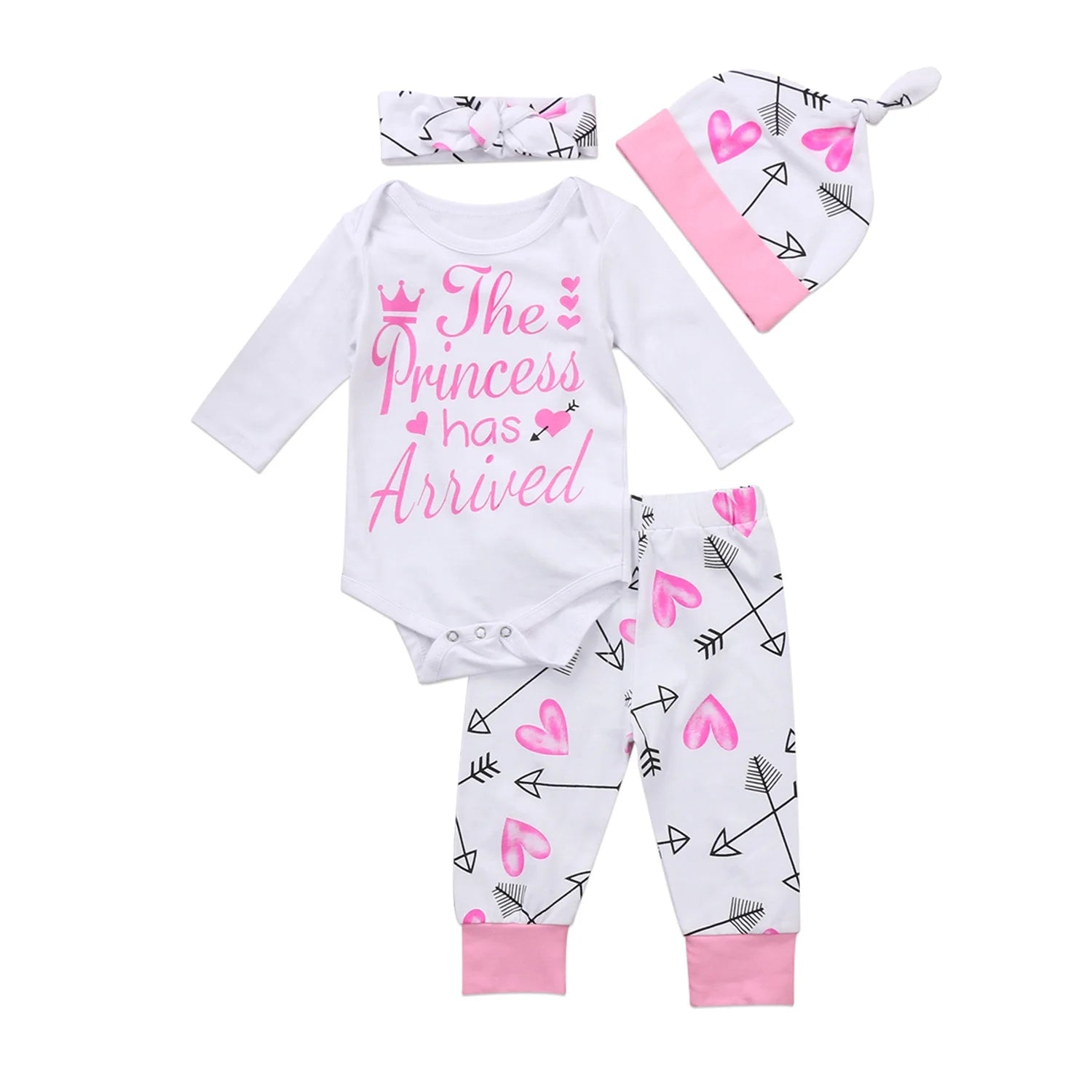 4PCS Newborn Infant Baby Girl Outfit Clothes Set Romper Bodysuit+Pants Leggings