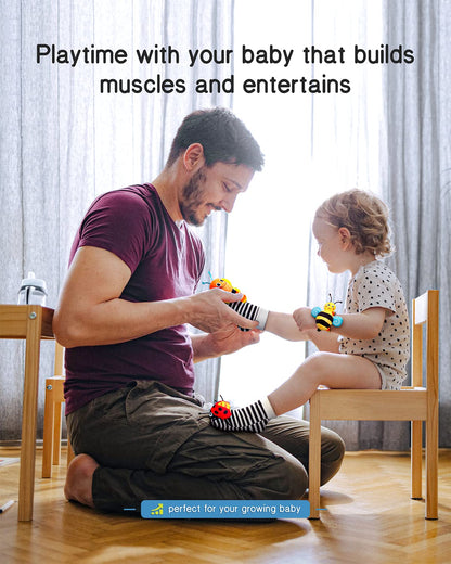 Baby Wrist Rattle Socks and Foot Finder Set, Perfect Baby Toys for 0-12 Months Newborn Boys and Girls as Shower Gifts, Garden Bug Series