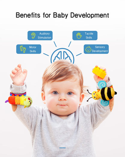 Baby Wrist Rattle Socks and Foot Finder Set, Perfect Baby Toys for 0-12 Months Newborn Boys and Girls as Shower Gifts, Garden Bug Series