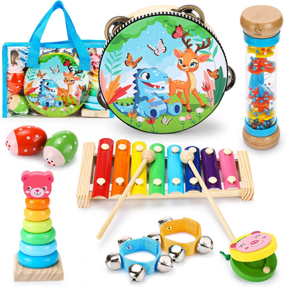 Educational Toys Tambourine Xylophone Baby Music Toys Wood Musical Instruments for Toddler 1-4