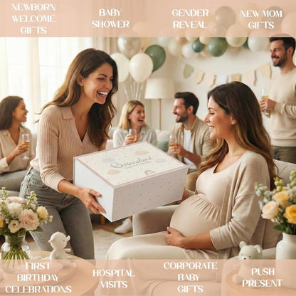 New Baby Gift Basket 21-Piece Set | Refined Newborn Baby Gift Set for Boy & Girl | Gender Reveal Gifts & New Mom Gifts Bundle | Essential Newborn Toys & Acc. Included in Elegant Keepsake Magnet Box