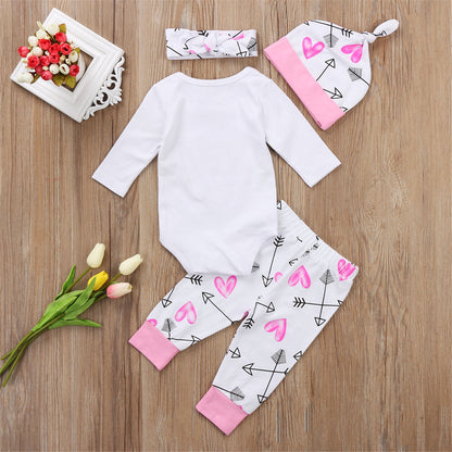 4PCS Newborn Infant Baby Girl Outfit Clothes Set Romper Bodysuit+Pants Leggings