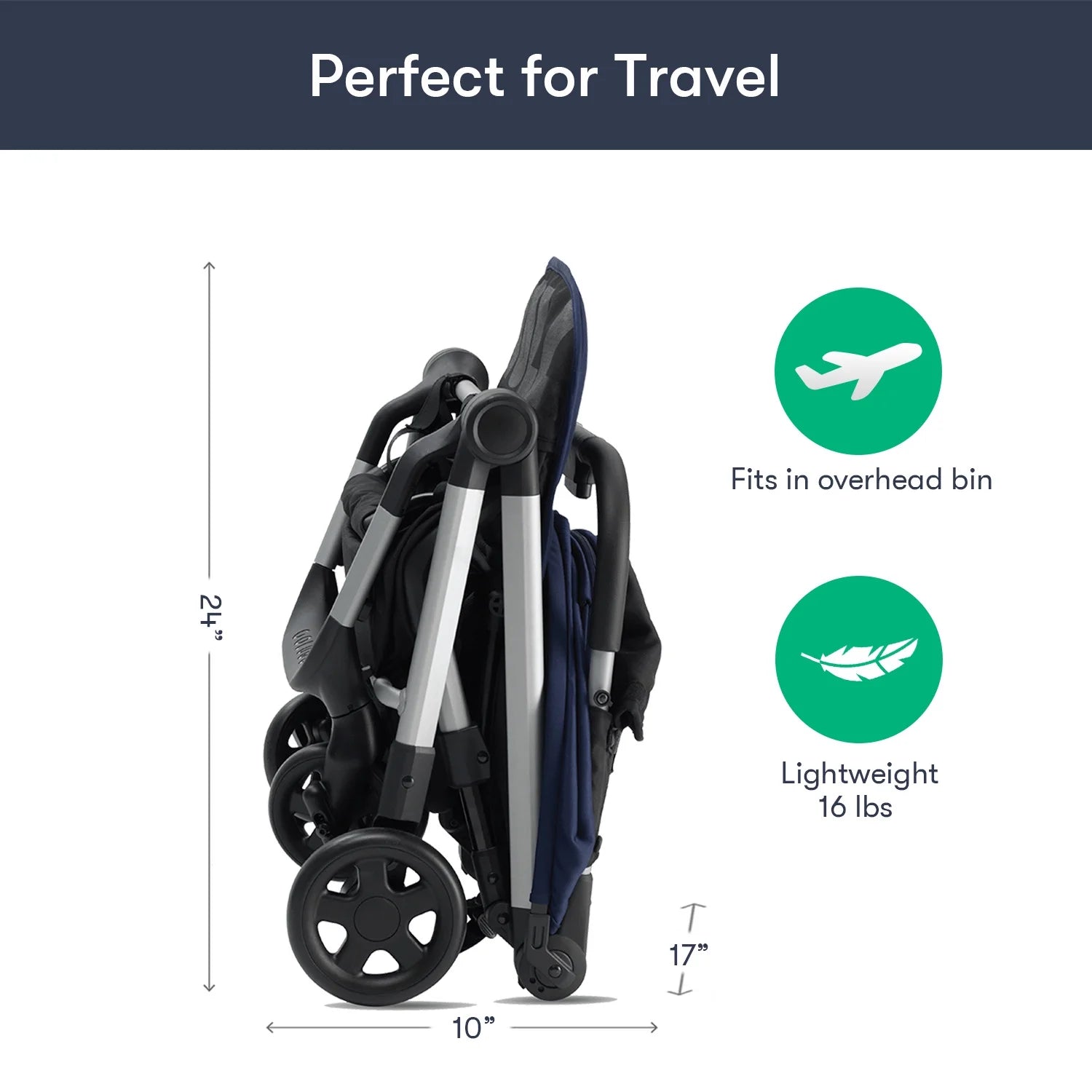 Compact Stroller - One Hand Fold Lightweight Stroller, Travel Stroller with Rain Cover, Backpack and Cup Holder, Navy