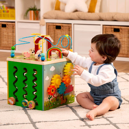 Barnyard Activity Cube with 5 Multicolor Sides and Bead Maze Wooden, Baby and Toddler Toys