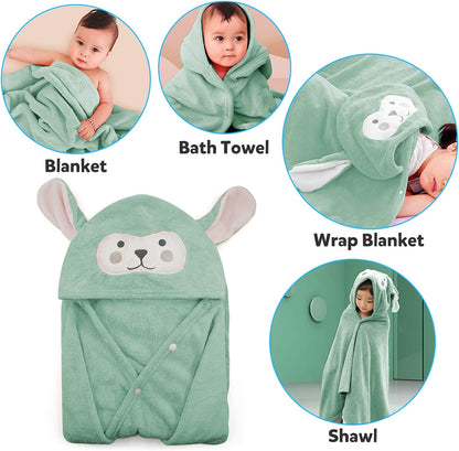 Baby Bath Towel Ultra Soft Hooded Towel Highly Absorbent Bathrobe Blanket Toddlers Shower Gifts for Boys Girls- 27.5" X 55" (Green)