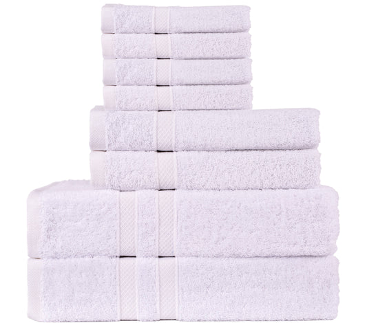 8 Pack Bath Towels Set - 2 Bathroom Towels, 2 Hand Towels, 4 Wash Cloths - Plush & Absorbent (White)