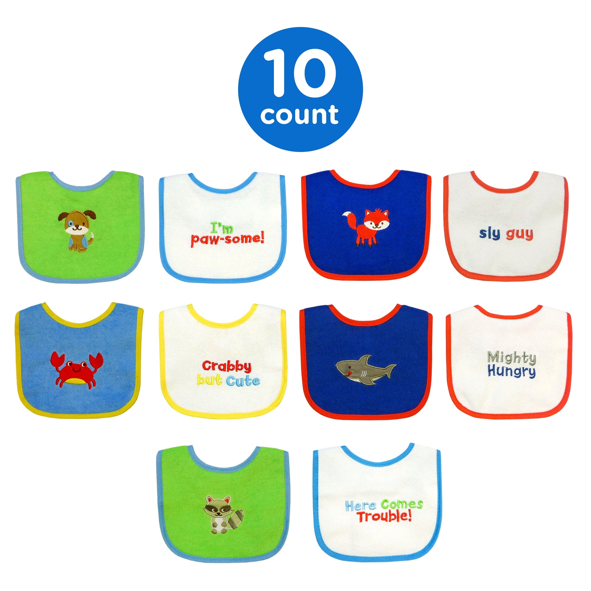 Cotton and Polyester Baby Bib, 10Pk Boys