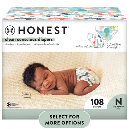 , Clean Conscious Disposable Baby Diapers, above It All & Giraffes Prints, Size NB, 108 Count (Select for More Options)