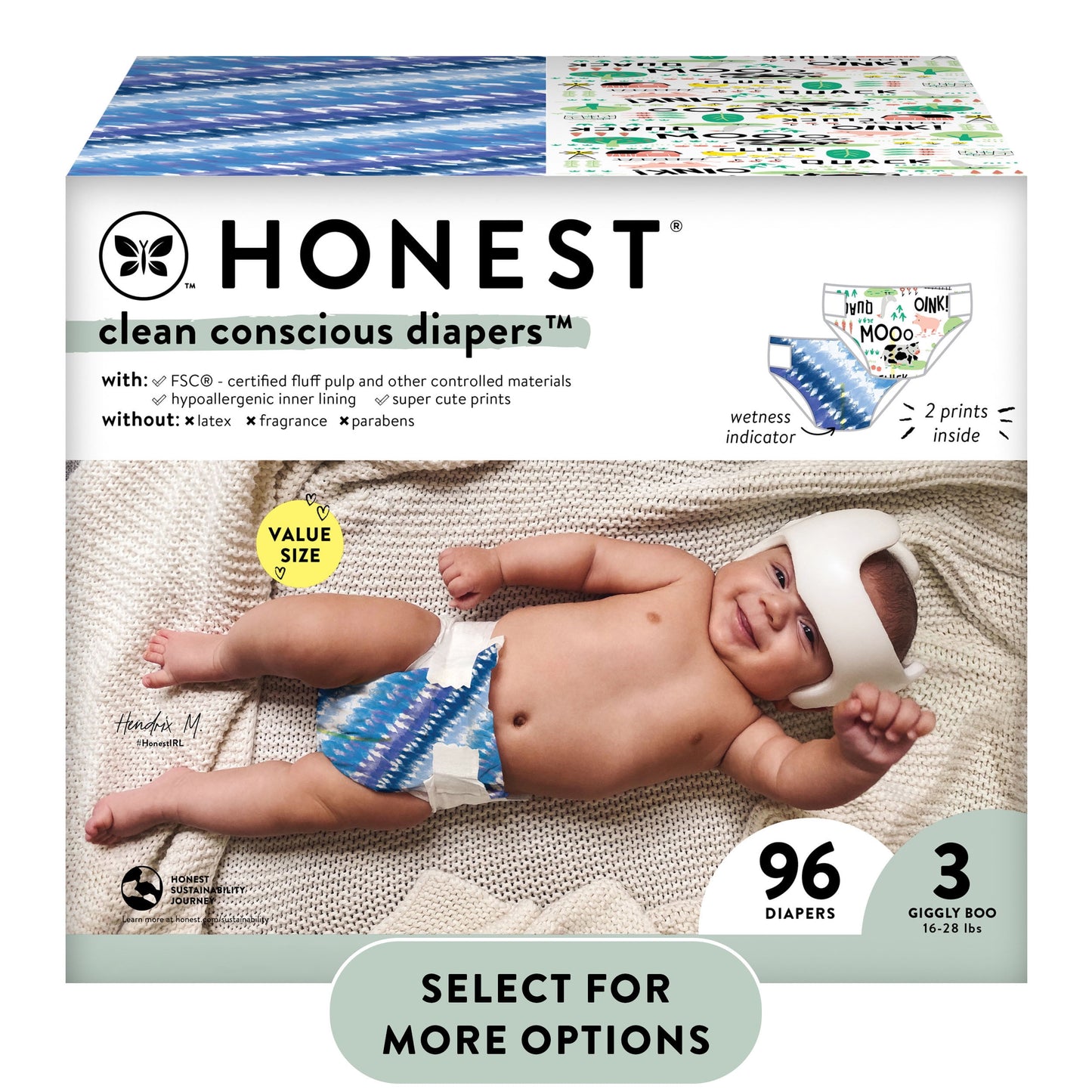 , Clean Conscious Disposable Baby Diapers, above It All & Giraffes Prints, Size NB, 108 Count (Select for More Options)