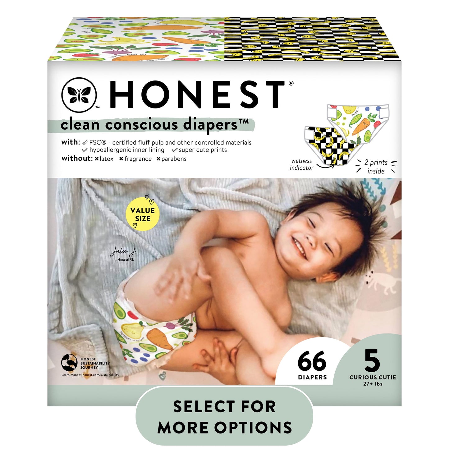 , Clean Conscious Disposable Baby Diapers, above It All & Giraffes Prints, Size NB, 108 Count (Select for More Options)